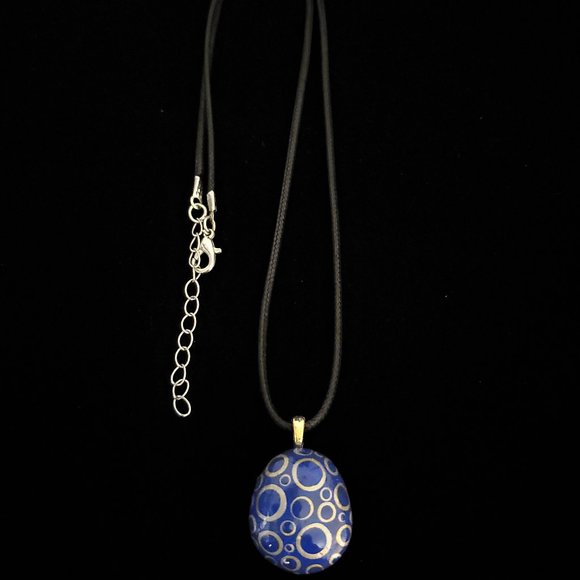Hand Painted Dot Art Pendant, Cobalt and Gold - Picture 4 of 14
